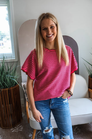 Stripe-aholic Scallop Top • Pink