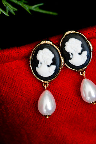 Classic Elegance Cameo Earrings • Black