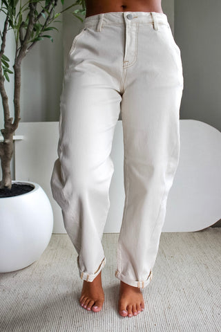 Isla High Rise Barrel Jean • Ivory