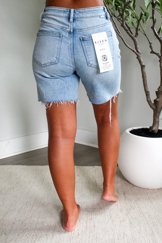 Charlie Distressed Shorts | Tummy Control • Light Wash