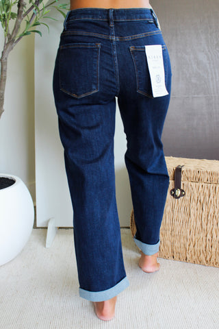 Iris Cuffed Hem Boyfriend Fit • Dark Wash