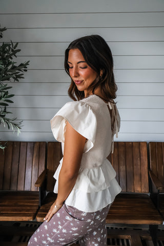 Harlow Ruffle Peplum Top • Cream