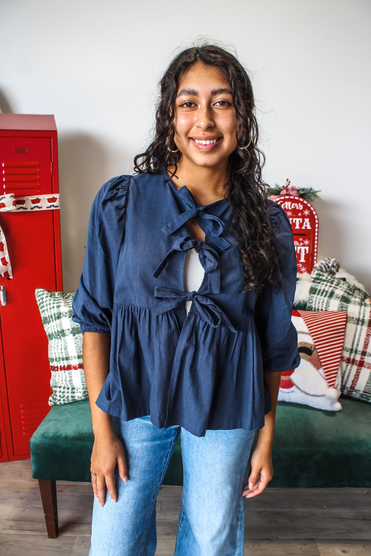 Wrapped With A Bow Peplum Top • Navy