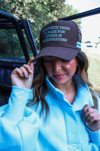 Favorite Thing To Make Trucker Hat • Brown/Blue