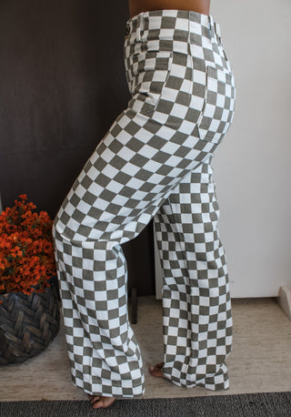Riley Checkered Pants • Taupe