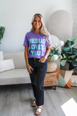 Jesus Loves You Graphic Tee • Purple