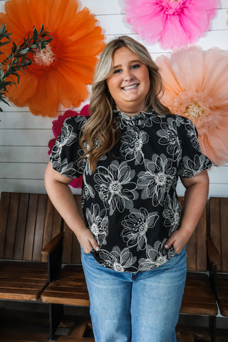 Grow Freely Embroidered Top • Black - PLUS