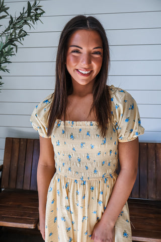 Rosy Radiance Maxi Dress • Butter Yellow - FINAL SALE
