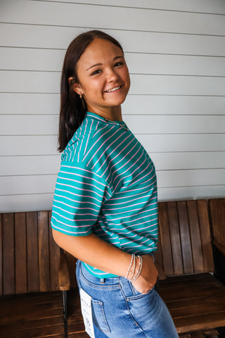 Camden Striped Crewneck • Green/Pink