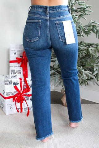 Callie Frayed Hem Straight | Tummy Control • Dark Wash