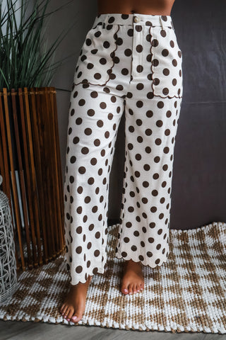Chic Spot Scallop Pants • Brown Dot