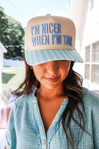 I’m Nicer When I’m Tan Trucker Hat • Blue/Green