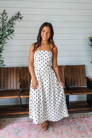 Sweet Polka Dots Strapless Midi • Cream/Cocoa