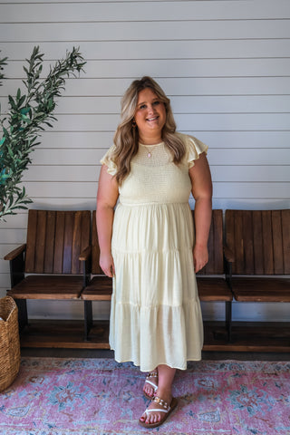Beautiful Bliss Ruffle Midi • Iced Lemon - PLUS